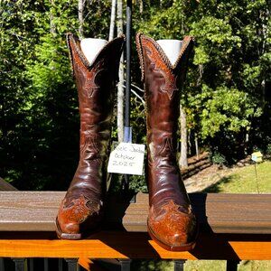 [SOLD] Old Gringo Calfskin w/Tooled & Braided Leather Accents Cowboy Boots 10.5D